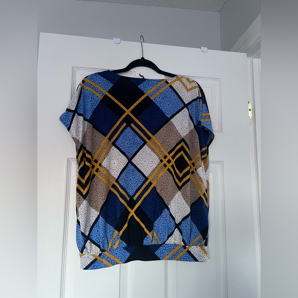 Worthington Blue and Yellow Geometric V-Neck Blouse - Picture 4 of 4